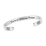 SAM & LORI You Are An Amazing Woman Inspirational Cuff Bracelet Bangle Motivational Quote Engraved Best Friend Sister Gift for Women Teen