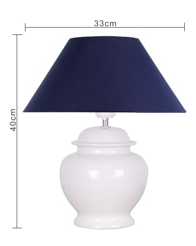 Image of Homesake Ceramic Pot Shaped Base White, Table Lamp with Shade, (Blue)