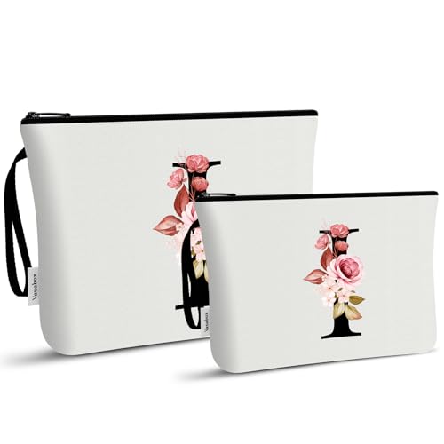 Image of Vavabox A-Z Personalized Makeup Bag, Birthday Gifts for Women Mom, Gifts for Best Friend, Bride Bridesmaid Cosmetic bag (I, 03-White Set)