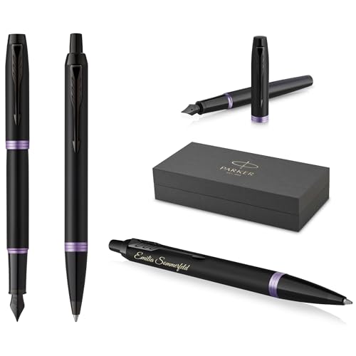 Cadeau personnalisé anniversaire : duo de stylos Parker IM gravés violets