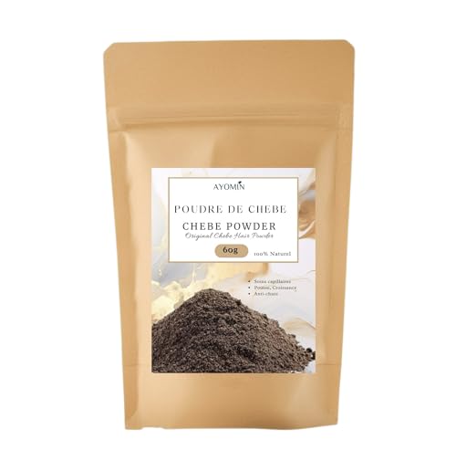 AYOMIN- Poudre de Chébé Pemium- 100% Naturel - Authentique - 60g - Stimulation de la croissance des cheveux - Prévention de la casse et des pointes fourchues - Nourrit et fait briller les cheveux