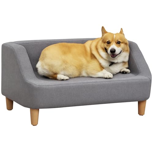 PawHut Canapé pour Chien lit pour Chien Animal Domestique Style scandinave Pieds en Bois revêtement Tissu déhoussable 75 x 55 x 39 cm - Gris