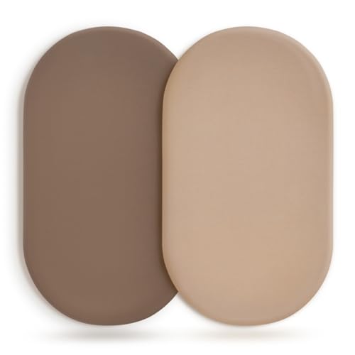 GRSSDER Stretchy Ultra Soft Fitted Bassinet Sheet 2 Pack, Universal Fit for Bassinets Baby Cradle Moses Basket Oval Rectangle Mattress Safe and Snug, Jersey Bassinet Sheets for Baby, Tan &amp; Brown