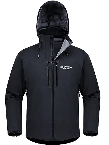 NEW VIEW Lightweight Rain Jackets for Men Waterproof with Hood, Hard Shell Stretch Rain Coat for Outdoor Travel