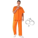 Stadget Prisoner Costume Orange Prison Inmate Costume Criminal Jail Outfit Halloween Cosplay Prison Suit for Men (Orange, M)