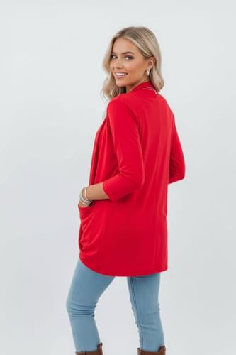 Image of ToBeInStyle Womens Open Front Long Sleeve Lightweight Asymmetrical Draped Cardigan with Side Pockets