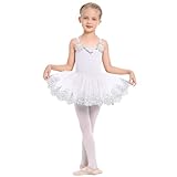 AFAVOM Ballet Leotards for Girls Toddler Sequin Flower Camisole Ballet Dance Dress Glitter Lace Tutu Skirted Leotard Ballet Outfit Kids Shiny Ballerina Costume Dancewear White - Sequin 9-10 Years