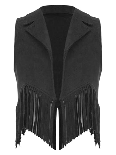 Choomomo Kids Girls Western Cowgirl Vest Fringe Tassel Dressy Waistcoat Lapel Sleeveless Jacket Tops