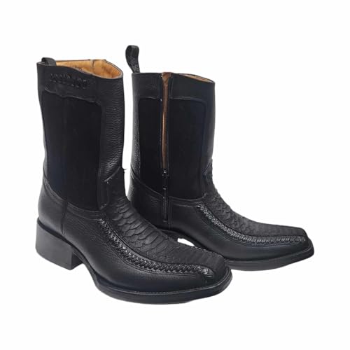 Men's PYTHON print Western Cowboy Leather Zipper Boots Dubai Toe & Leather Sole - Main Image