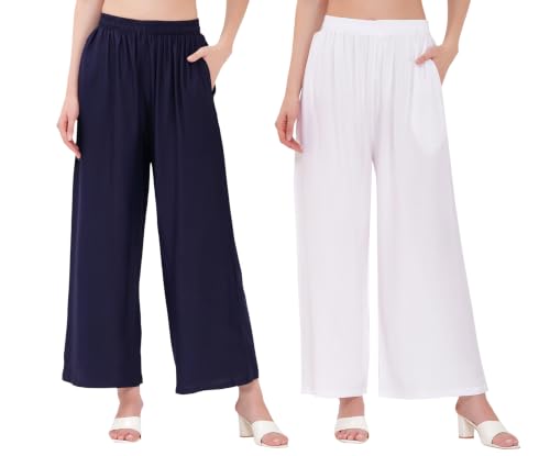 Image of Buy That Trendz Palazzo Pants for Women Rayon Elasticated Regular Fit Flared Wide Leg M to 6XL Pack of 2