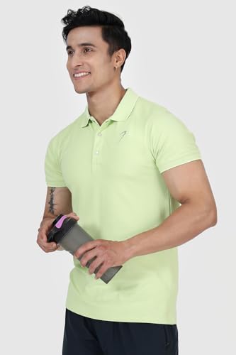 Image of FUAARK Men Slim Fit Pique Aura Polo Tshirt with Short Sleeves & Reflective Chest Logo -