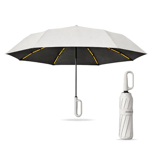 Image of Robustt Auto Open Clutch Umbrella with Carabiner Hook Handle, (Beige)| Double Fibreglass Wind-Resistant Frame |for rain & Sun Protection| Lightweight & Compact