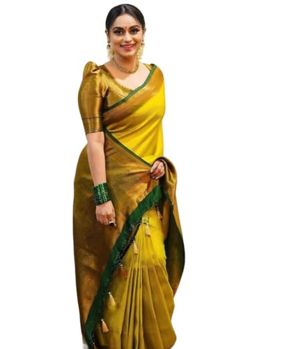 Yashika Women's Fancy Banarasi Kanjivaram Art Silk Saree with Blouse Pieces||Yellow Coloured Kanjivaram Saree|| AZ-YS-OG-YUKTI