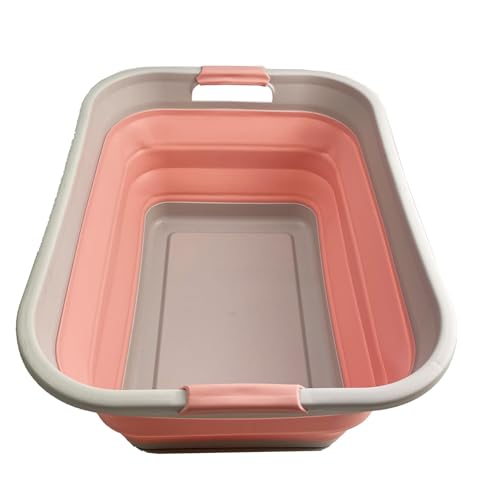 Image of SAMMART 41L (10.8 gallon) Collapsible Plastic Laundry Basket - Foldable Pop Up Storage Container /Organizer - Portable Washing Tub - Space Saving (Grey /Quartz Pink, Rectangular)