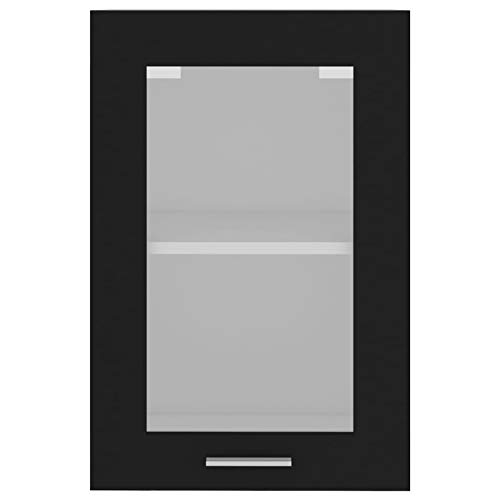 Mogou Hängeglasschrank Küche, Küchenschrank, Schrank Mit Glastüren, Küchenhängeschränke, Wandvitrine Hängend, Schwarz 40x31x60 cm Spanplatte - Image 8