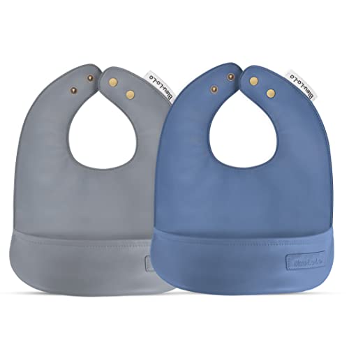 Image of Bleu La La Set of Vegan Leather Buttery Soft Silicone Free Baby Bibs with Pocket for Feeding Drooling and Eating - Easy Clean