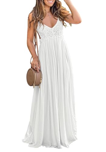 Ladmous Women's V Neck Floral Lace Wedding Dress Backless Bridesmaid