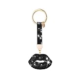 Bittwee Bling Car Keychain, Crystal Rhinestone Lip Vehicle Key Chain, Sparkly Auto Keyring Decorative Charm, Universal Fit (Black)