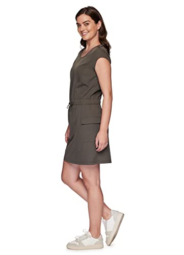 RBX Active Stretch Woven Dress Women's Tee Dress Elastic Waistband Short Sleeve Quick Dry Hiking Golf Dress with Cargo Pockets Adjustable Bungee Waistband Breathable T-Shirt Dress Cargo Olive S