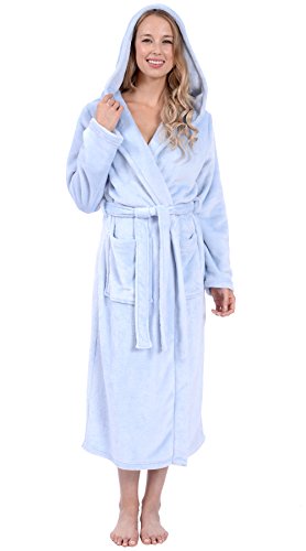 Patricia Women's Cozy Plush Hooded Robe in Ultra-Soft Fleece 48-Inch (Cashmere Blue, S/M)