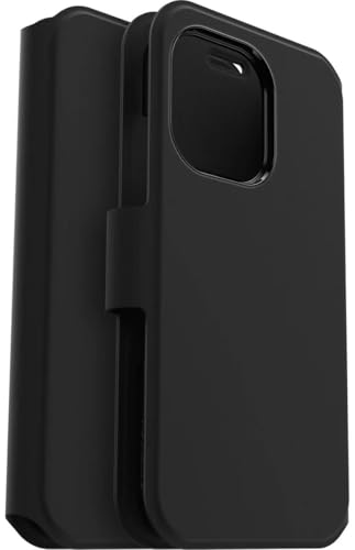 Image of OtterBox Strada Via Case for iPhone 14 Pro Max, Shockproof, Drop Proof, Slim, Soft Touch Protective Folio Case with Card Holder, 2x Tested to Military Standard, Black