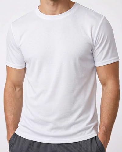 Image of Real Essentials 5 Pack: Men's Mesh Performance Quick Dry Tech Stretch Ultra-Soft Breathable Short Sleeve Crew Active T-Shirt | Available In Big & Tall, Moisture Wicking, Quick Dry, Cooling, Summer, Casual, Basketball, Tennis, Hiking, Yoga, Tops