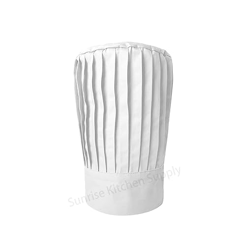 SUNRISE Pleated Tall Chef Hat in White, Adjustable Chef Hat for Cooking, Grilling & BBQ.