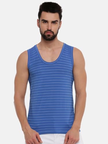 Image of RAMRAJ COTTON Men's Assorted Super Light Sleeveless Combed Cotton|Striped Vest /Banian
