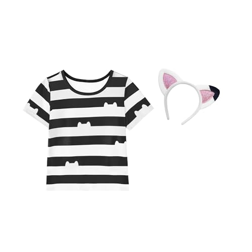 YODISON Girls Cat Dollhouse Cosplay Costume Short Sleeve Graphic T-Shirts,Perfect for Birthday Christmas (140cm/7-8T) Black and White
