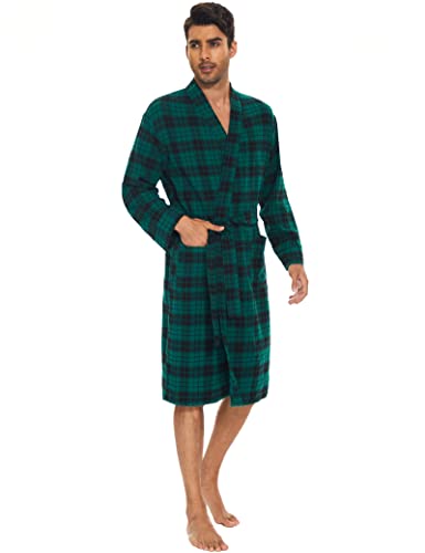 Zerbala Men's Flannel Robe Knee Length Plaid Bathrobe3