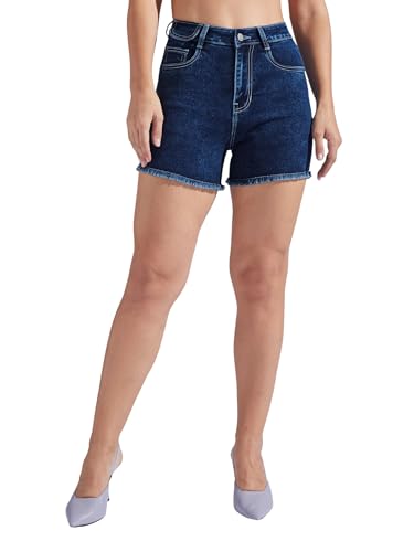 Image of Miss Chase Women's Regular High Rise Above Knee Stretchable Denim Shorts
