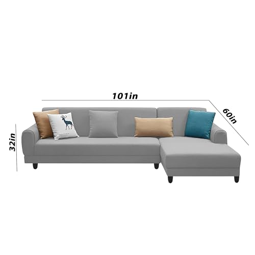 Image of Kraven RHS 6 Seater L Shape Sofa Set for Living Room (Grey Fabric) Premium Fabric Sofa