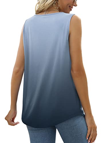 Image of Saloogoe Summer Tank Tops for Women Loose Fit Pleated Square Neck Sleeveless Tops Curved Hem Flowy