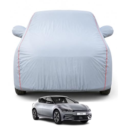 Image of Premium Car Cover for Kia Ev6 2022-2026 Models | Waterproof, UV & Dust Protection | Mirror & Antenna Pocket | Triple Stitched, Soft Inner Lining, Belt & Buckle (Dark Grey)