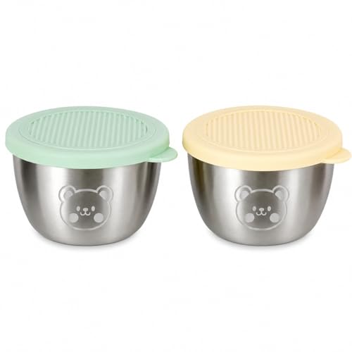 Image of Small Round Stainless Steel Food Storage Containers with Silicone Lids Kitchen Bowls for Portions Ketchup Chutney Sauces Dips Spices Dry Fruits Baby Food Refrigerator Freezer Safe-50ml (2)