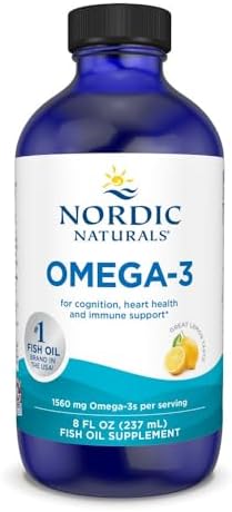 Nordic Naturals Omega 3 Liquid|1560 Mg Omega 3 Fatty Acid|Sardine Fish Oil Syrup With EPA & DHA Supplement For Heart,Brain Health & Immune Support|Fish Oil Lemon Flavour 8 Floz 237 ml, 0.4 grams
