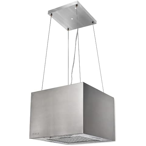 STELE Dunstabzugshaube 40 cm Inselhaube Deckenmontage, Umluft, 62 dB, 3 Stufen, 558 m³/h, LED-Lampe, Edelstahl/Aluminium (Silber), MIRAMAR Cover