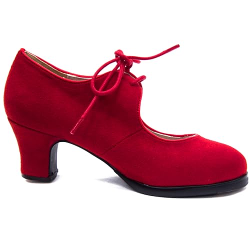 El Rocio desde 1980 Zapatos de Flamenco de Doble Suela con Cordones, en Ante, y Clavos (Rojo, Sistema Tallas Calzado EU, Adulto, Mujer, Números, Mediano, 39)