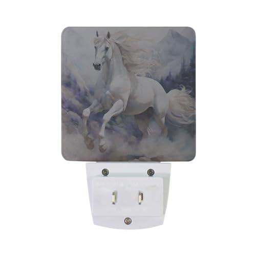 Image of Horse White Night Lights 2 Pack Plug-in Wall Led Nightlight Auto Dusk-to-Dawn Sensor Lamps for Bedroom Kitchen Bathroom