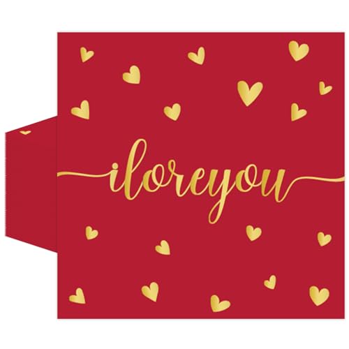 Valentine Paper Napkins, Red Heart Design, 13 x 13 Inches, 50-Pack Disposable Luncheon Dinner Napkins for Wedding Anniversary Party Decorations (Valentine)