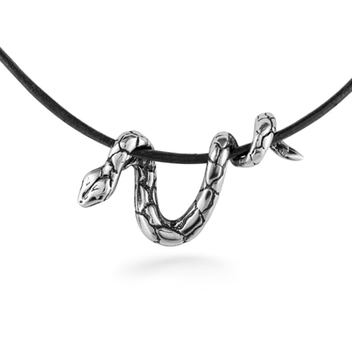 Cordon en cuir réglable et serpent argent 925 collier homme stylé