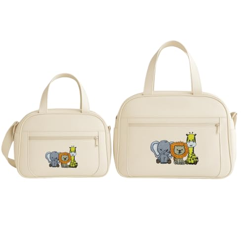 Kit Bolsas E frasqueira Bebê Saida Maternidade Bordada SAFARI (Bege)