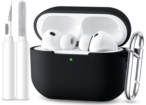 Maledan Compatible con Funda AirPods Pro 3 Case 2025 - Estuche Protectora Silicona Suave Antigolpes para Apple AirPods Pro 3 Generacion Capa con Limpieza Kit y Mosquetón [LED Visible],Negro