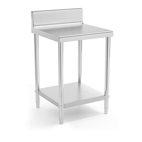 Royal Catering Table De Travail INOX Adossée Cuisine Plan De Travail Professionnel avec Dosseret RCAT-60/60-N (60 x 60 cm, 250 kg, 2 Niveaux, Plan Renforcé,...