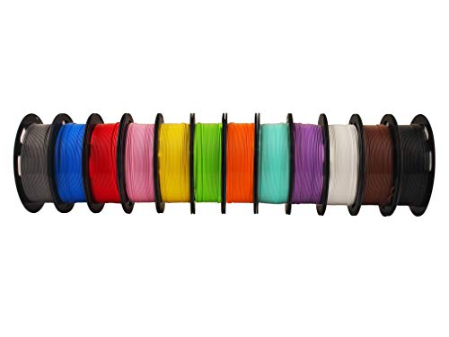 Image of 1.75mm 3D Printer Normal PLA Filament 12 Bundle, Most Popular Colors, 500g per Spool, 12 Spools Pack, Total 6kgs Material with One Bottle of 3D Printer Stick Tool Mika3D