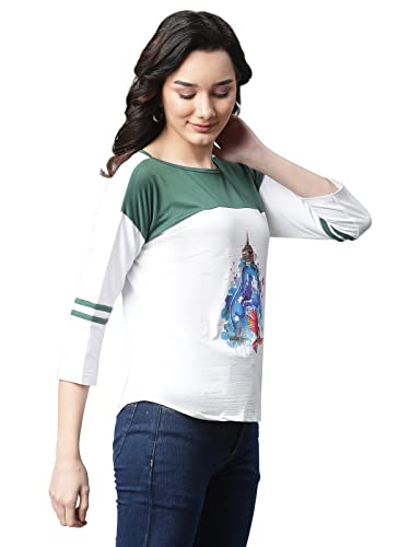 Image of OM SAI LATEST CREATION Women's New 3D Printed Lycra 3 /4 Sleeve Regular Fit Office wear,Casual wear Western Top