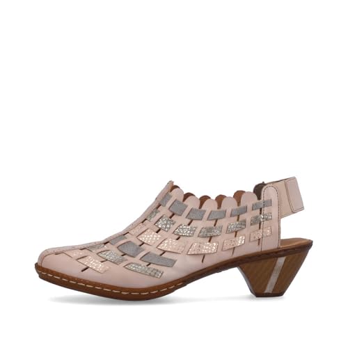 Image of Rieker 46778 Sina Women's Heels - Sling-Backs, Leather Upper, Hand-Woven Design, Anti-Stress Comfort, Flexible Sole, Secure Fit, and Timeless Everyday Style