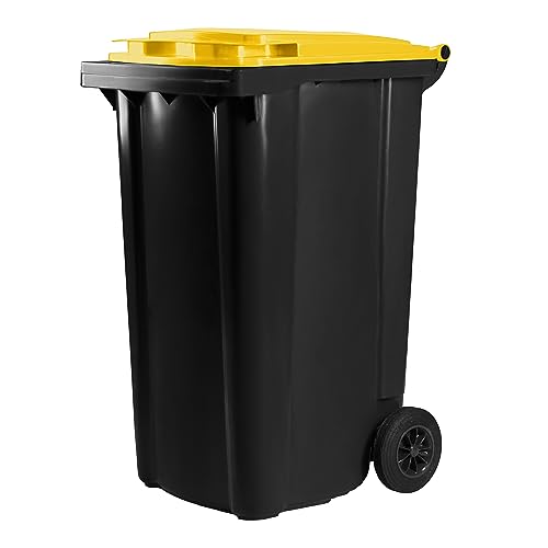 Hardwex Mülltonne mit 2 Rädern und Deckel Müllgroßbehälter Abfalltonne Mülleimer Volumen: 240 Liter Farbe: Grau/Gelb Größe: 1092 x 578 x 734 mm