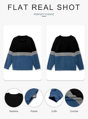 KISSMODA Womens Casual Long Sleeve Sweatshirts Color Block/Solid Tops Corduroy Crewneck Tunic Pullover with Pockets