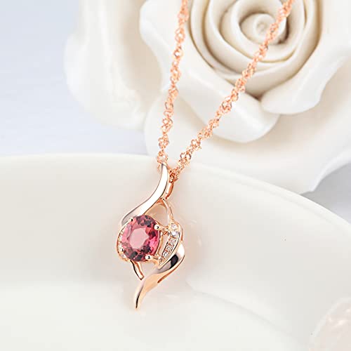 Collar de Oro Rosa 18K con Rubí Ovalado y Diamante